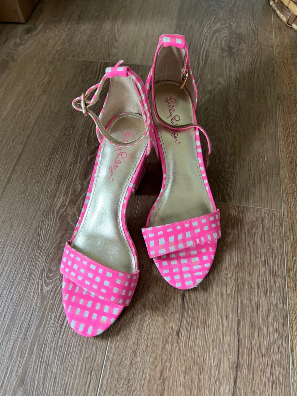 Lily Pulitzer Pink Gingham Ankle-Strap Sandals